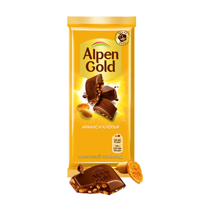 Шоколад молочный Alpen Gold Альпен Гольд с арахисом и кукурузными хлопьями, 80г
