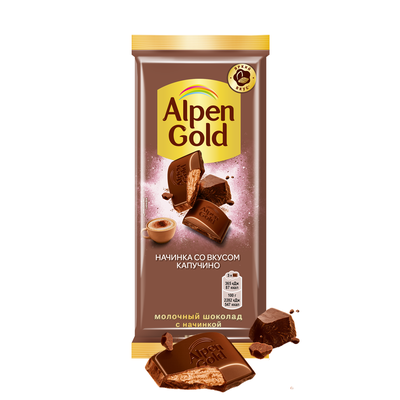 Шоколад молочный Alpen Gold Альпен Гольд с начинкой со вкусом капучино, 80г