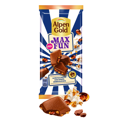 Шоколад молочный Alpen Gold Альпен Гольд Максфан с мармеладом со вкусом колы, попкорном и взрывной карамелью, 140г