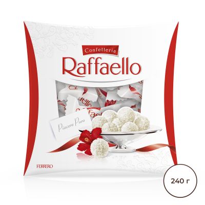 Конфеты в коробке Raffaello с цельным миндальным орехом в кокосовой обсыпке, 240 г