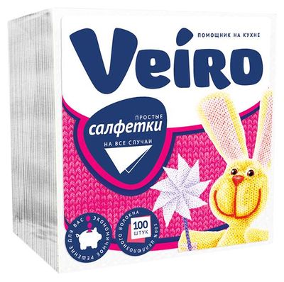 Бумажные салфетки VEIRO 100шт 1сл столовые сервировочные Белые