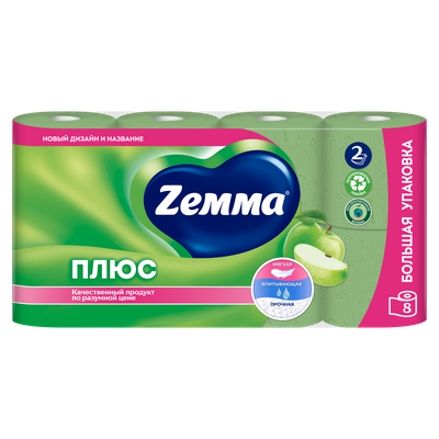 Туалетная бумага ZEMMA Плюс 8шт 2сл Яблоко