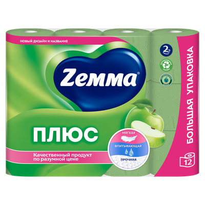 Туалетная бумага ZEMMA Плюс 12шт 2сл Яблоко