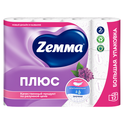 Туалетная бумага ZEMMA Плюс 12шт 2сл Сирень