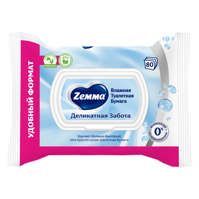 Туалетная бумага Влажная ZEMMA 80шт Деликатная Забота