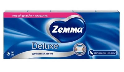 Носовые платки ZEMMA Deluxe10шт 3сл Деликатная Забота (спайка 10шт) *32