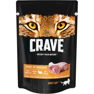 Корм консервированный полнорационный CRAVE для взрослых кошек с индейкой, 70г