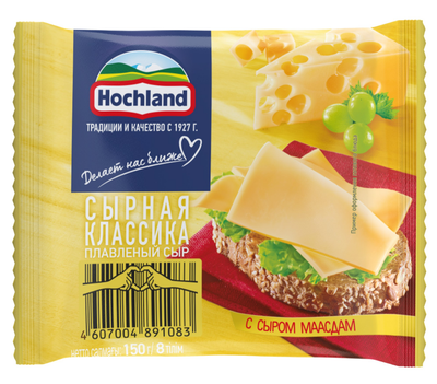 Сыр плавленый Hochland с сыром Маасдам, ломтики, 150г