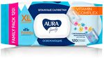 Влажные салфетки AURA Family 120шт освежающие big-pack с крышкой КК/12
