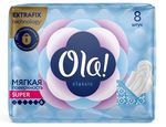 Женские гигиенические прокладки OLA! Classic Wings Singles Super 8шт толстые Мягкая поверхность с крылышками в индивидуальной уп