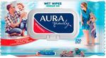 Влажные салфетки AURA Family 120шт с антибактериальным эффектом с крышкой