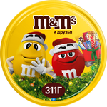 Новогодний подарок набор сладостей M&M'S и друзья Банка, набор конфет M&M'S, Snickers, Twix, Milky Way, Bounty, Skittles и настольная игра с наклейками, 311 г