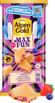 ШОКОЛАД БЕЛЫЙ Alpen Gold Альпен Гольд Максфан  С МАРМЕЛАДОМ СО ВКУСОМ ВИШНИ, СО ВЗРЫВНОЙ КАРАМЕЛЬЮ, С ШИПУЧИМИ РИСОВЫМИШАРИКАМИ И ФРУКТОВО-ЯГОДНЫМИ КУСОЧКАМИ СО ВКУСОМ КЛУБНИКИ, МАЛИНЫ, ЧЕРНИКИ, ЧЕРНОЙ СМОРОДИНЫ 140г